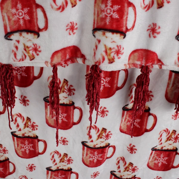 Unbranded Red/White Hot Coco Pattern Fleece Throw Blanket 51" x 75"