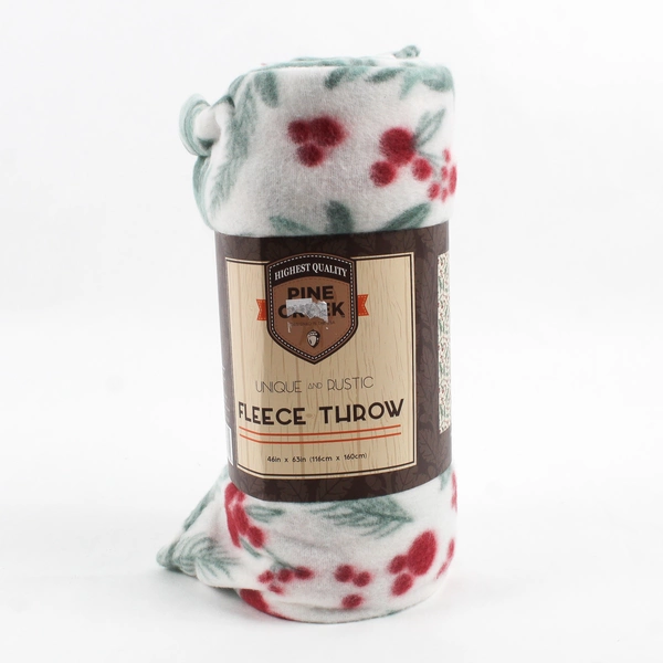 Pine Creek Fleece Throw Blanket Merry Berries Design 46" x 63"