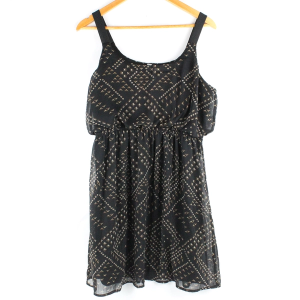 Xhileration Stud Pattern Knee-Length Black Blouson Dress Women's XL