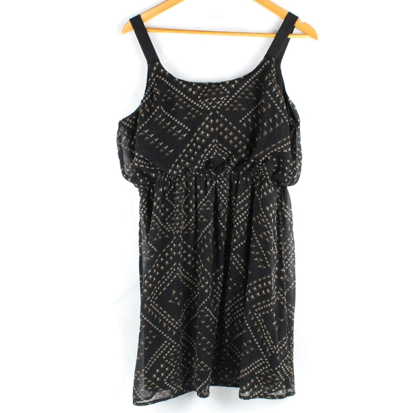 Xhileration Stud Pattern Knee-Length Black Blouson Dress Women's XL