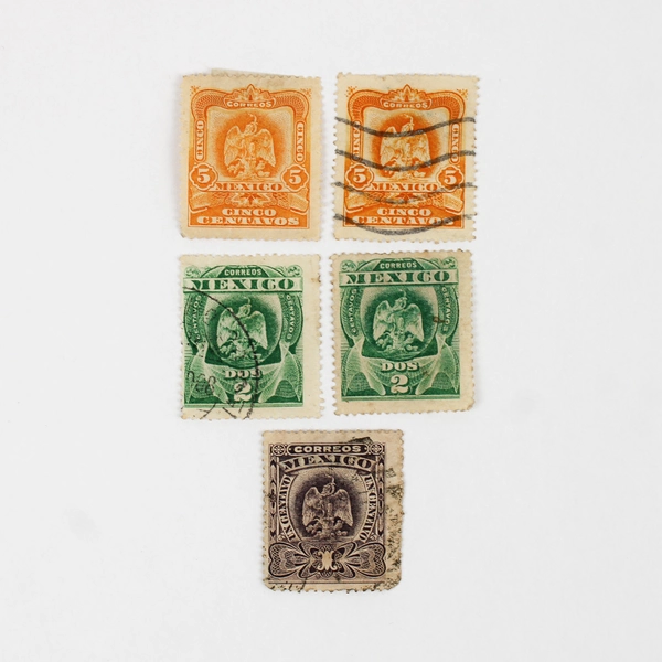 Lot Of 5 Mexico Coat Of Arms 1/5/2c Stamps Used Canceled 1900s