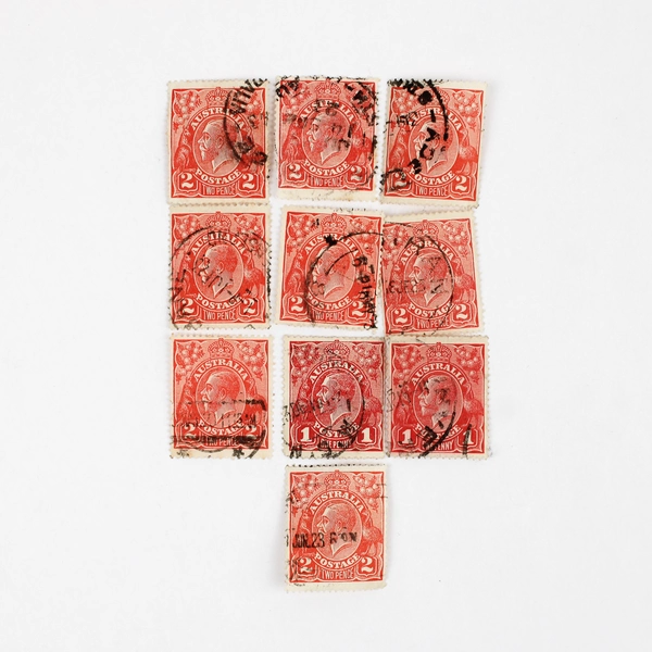 Lot Of 10 Australia King George V 1p 2p Stamps Used