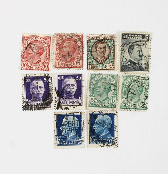 Lot Of 10 Italy King Victor Emmanuel III Centesimi Lira Stamps Used 1900s 1920s