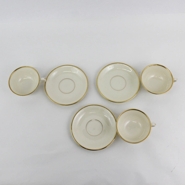 Lot Of 6 Lenox Mansfield Pattern 3 Tea Cups & 3 Saucers China Cream & Gold Trim