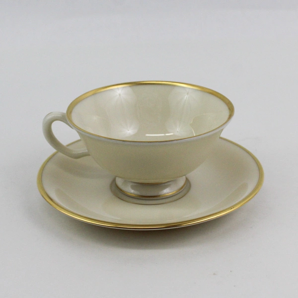 Lot Of 6 Lenox Mansfield Pattern 3 Tea Cups & 3 Saucers China Cream & Gold Trim