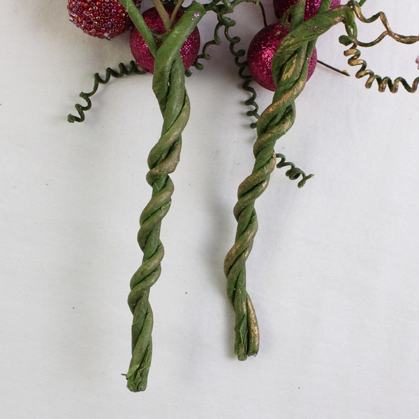 Lot of 2 Clusters of Glitter-Coated Berry Stems Purple and Red 10" Tall  