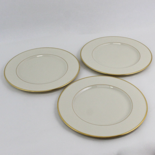 Lot Of 3 Lenox Mansfield Pattern Dinner Plates 10.75" China Cream & Gold Trim