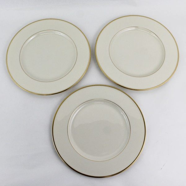 Lot Of 3 Lenox Mansfield Pattern Dinner Plates 10.75" China Cream & Gold Trim