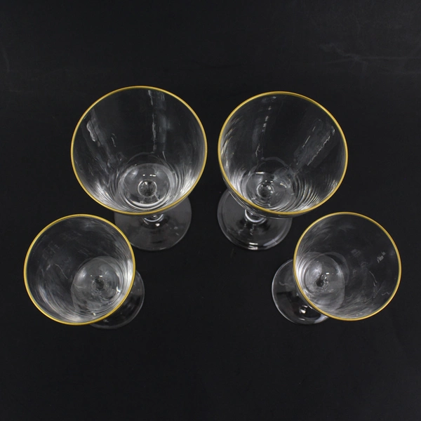 Lot Of 4 Lenox Mansfield Pattern Stemmed Glasses W/ Gold Trim 7.25" & 6" Tall