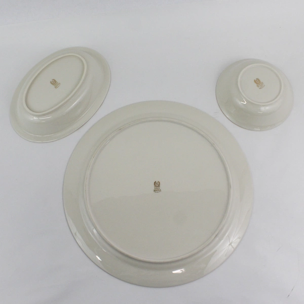 Lot Of 3 Lenox Mansfield Pattern Plate, Salad Bowl, Oval Bowl China Gold Trim