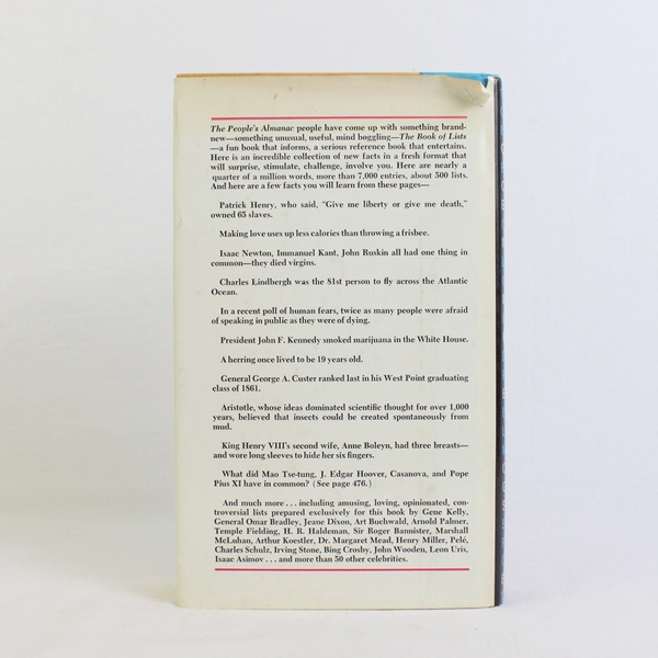 The People's Almanac Presents The Book of Lists 1977 Hardcover Dust Jacket