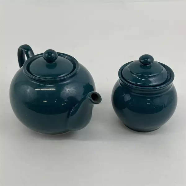 Lot of 2 Staffordshire Matching Tea Pot & Sugar Bowl Dark Teal