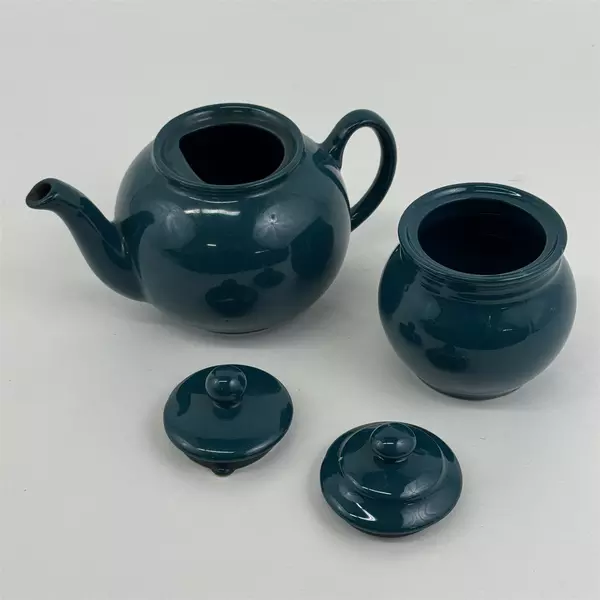 Lot of 2 Staffordshire Matching Tea Pot & Sugar Bowl Dark Teal