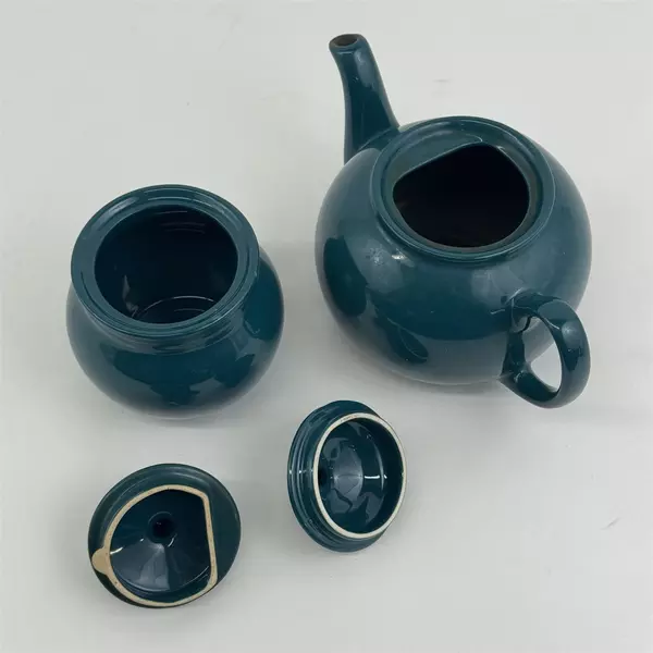 Lot of 2 Staffordshire Matching Tea Pot & Sugar Bowl Dark Teal