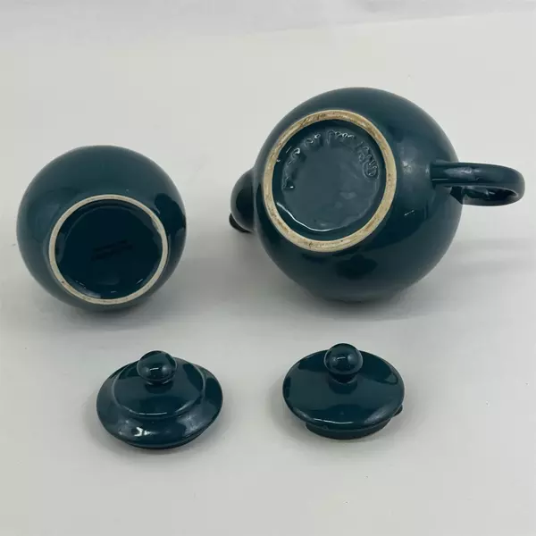 Lot of 2 Staffordshire Matching Tea Pot & Sugar Bowl Dark Teal