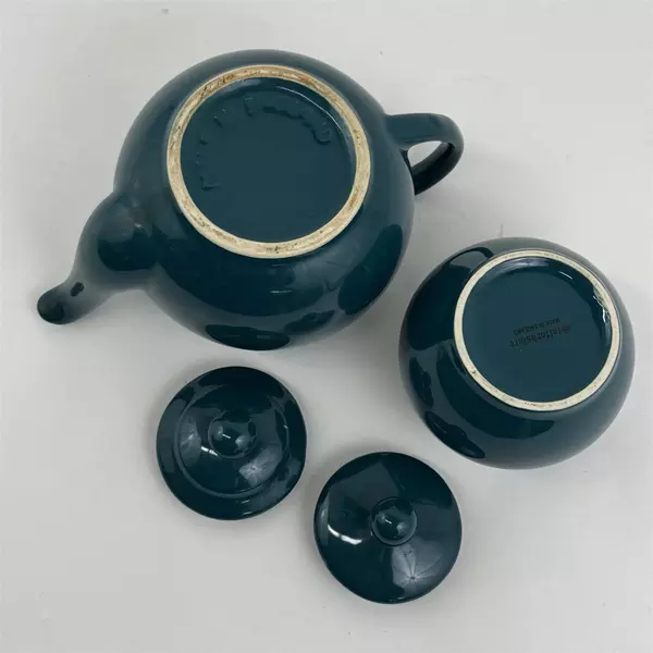 Lot of 2 Staffordshire Matching Tea Pot & Sugar Bowl Dark Teal