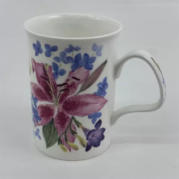 The Lascelles Collection 2008 Pink/Purple Floral Pattern Ceramic Mug 4.25" Tall