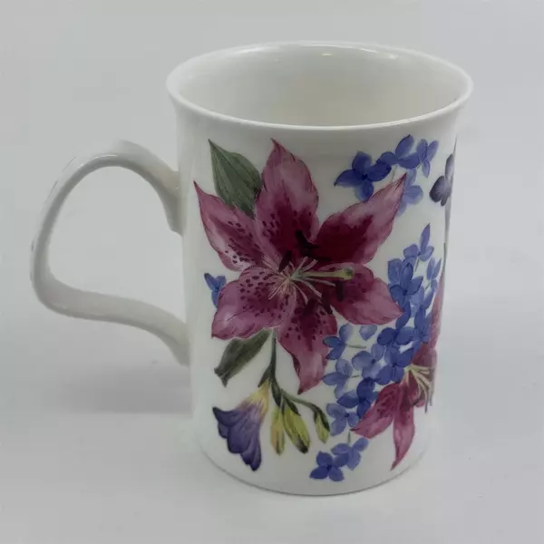The Lascelles Collection 2008 Pink/Purple Floral Pattern Ceramic Mug 4.25" Tall