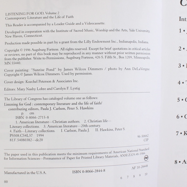 Listening for God Contemporary Literature and the Life of Faith Volume 2 1996 PB