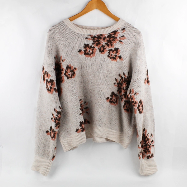 Knox Rose Floral Design Light Pink Knit Sweater Women's Size Large