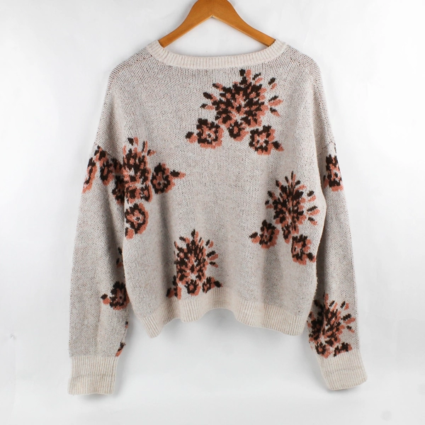 Knox Rose Floral Design Light Pink Knit Sweater Women's Size Large