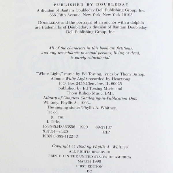 The Singing Stones Hardcover By Phyllis A. Whitney