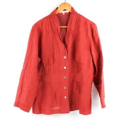 TravelSmith Red Long-Sleeve Button-Up Blouse Women's Size LP
