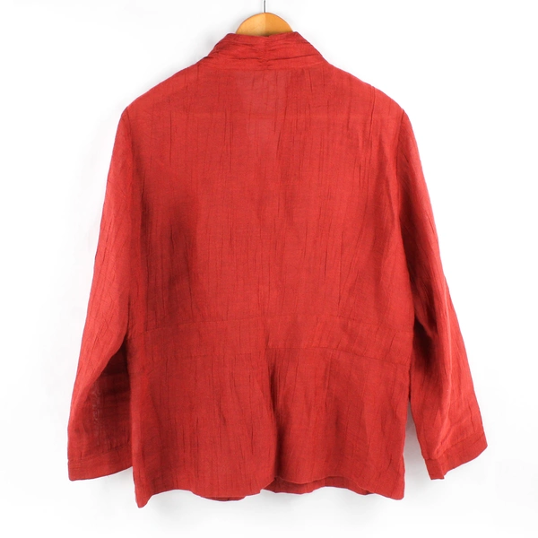 TravelSmith Red Long-Sleeve Button-Up Blouse Women's Size LP
