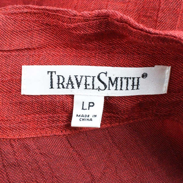 TravelSmith Red Long-Sleeve Button-Up Blouse Women's Size LP