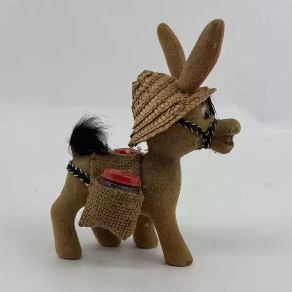 Vintage Flocked Donkey Salt & Pepper Shakers Pair Hong Kong