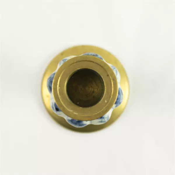 Vintage Jehvani Brass & Delft Blue White Porcelain Taper Candle Holder 