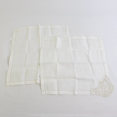 Lot of 2 Vintage White Linen Handkerchiefs with a Lace Edge