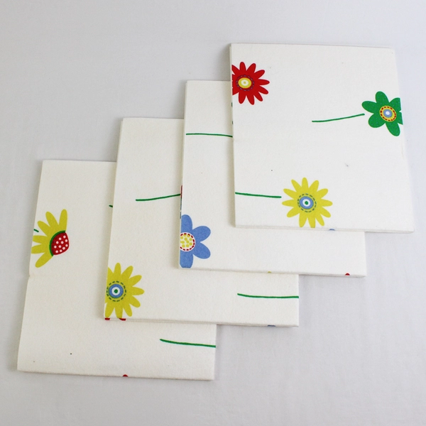 Lot of 4 White Felt Pieces with Colorful Floral Design 23"x20"