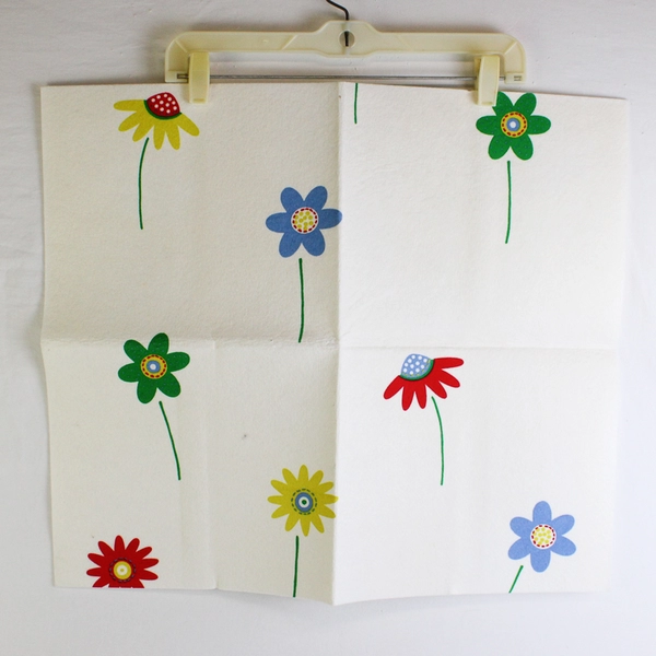 Lot of 4 White Felt Pieces with Colorful Floral Design 23"x20"