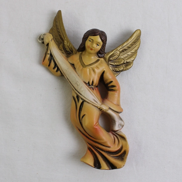 Angel Figurine Holding Gloria Banner Made in Japan 5" Tall