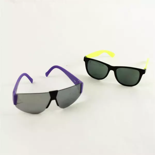 Lot of 2 Sunglasses Eye Gear Purple Arms & Generic Yellow Arms
