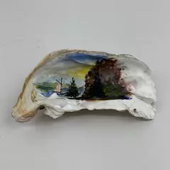 Hand Painted Oyster Shell 7" Wide Sailboat Scene
