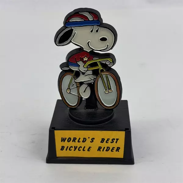 1972 Aviva Peanuts Snoopy World's Best Bicycle Rider Trophy Figurine