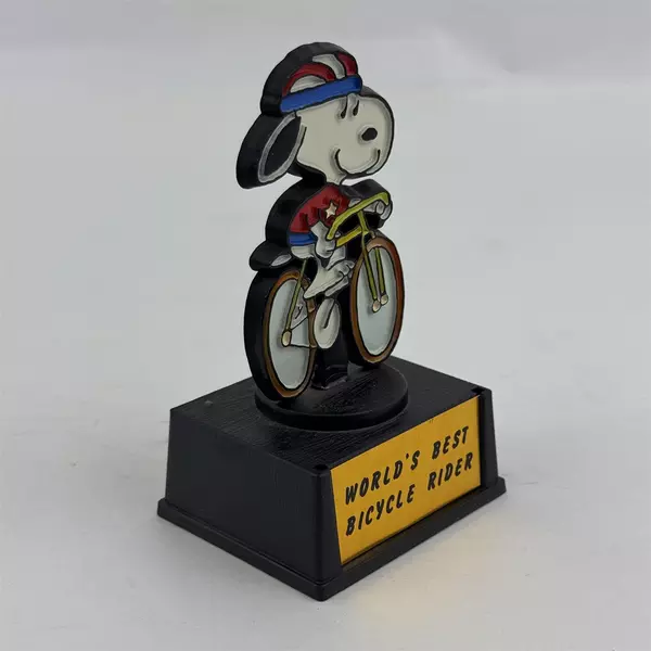 1972 Aviva Peanuts Snoopy World's Best Bicycle Rider Trophy Figurine