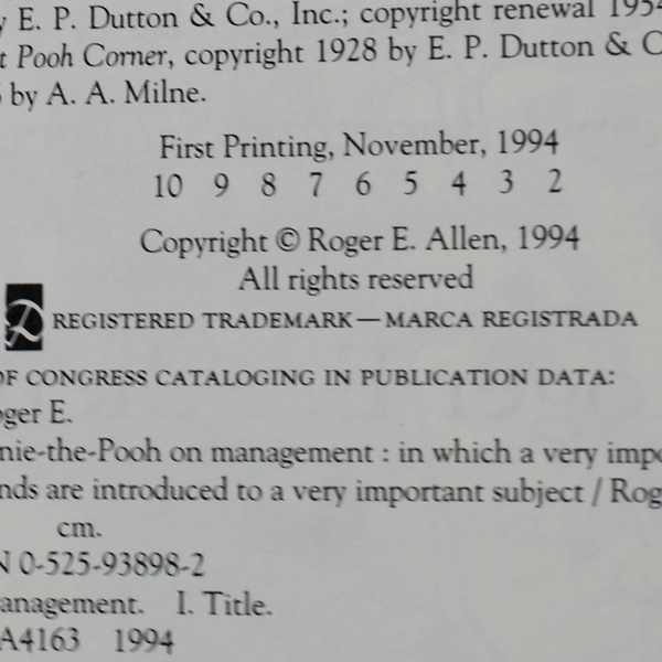 Winnie-the-Pooh on Management HC Book, Roger E. Allen, with DJ,  1994