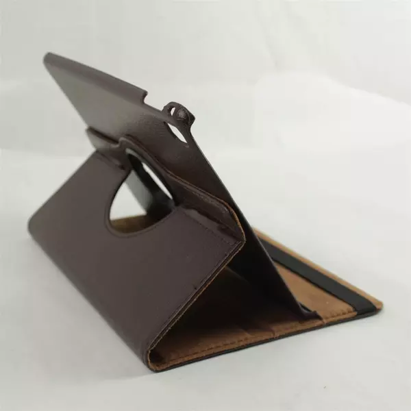 360 Degree Rotating Tablet Case Faux Brown Leather 9.5" Swivel Stand