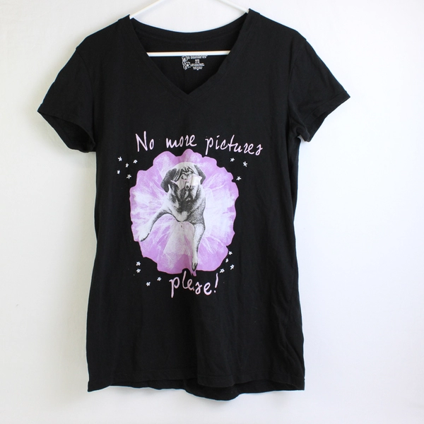 No Boundaries No More Pictures Please Funny Pug Graphic T-Shirt Junior's Med 7-9