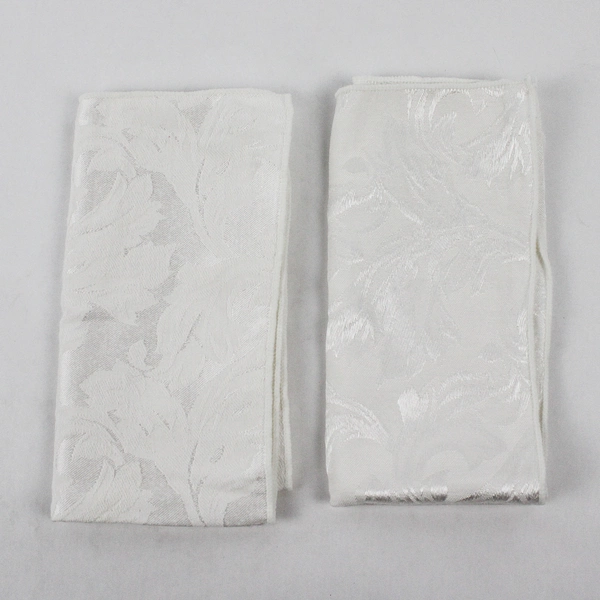  Lot Of 2 Unbranded Matching White Fabric Napkins Leaf Pattern 16" x 16"