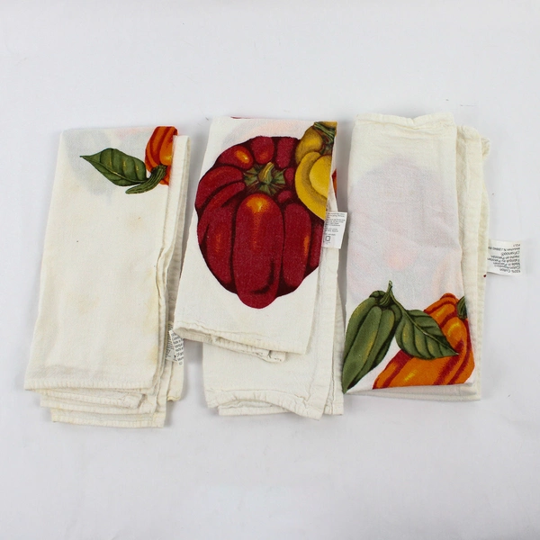 Lot Of 3 Franco Matching 100% Cotton Pumpkin On White Fabric Tea Towel 21" x 19"