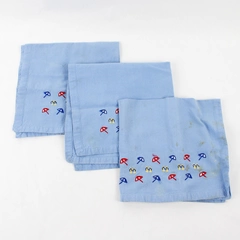 Lot Of 3 Tag Matching Blue Fabric Napkins Embroidered Beach Umbrella 19" x 18.5"