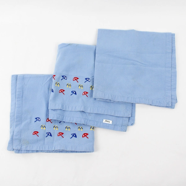 Lot Of 3 Tag Matching Blue Fabric Napkins Embroidered Beach Umbrella 19" x 18.5"