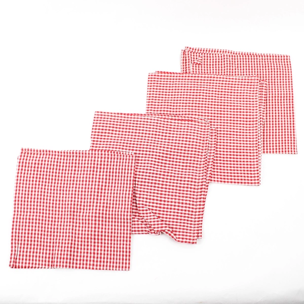 April Cornell Fabric Napkins Red/White Plaid Embroidered Dragonfly 18.5" x 18.5"