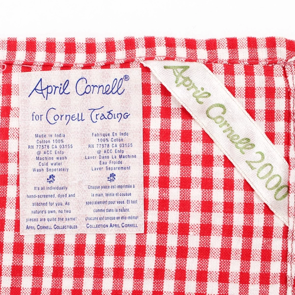 April Cornell Fabric Napkins Red/White Plaid Embroidered Dragonfly 18.5" x 18.5"