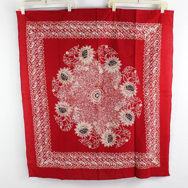Unbranded Red/White Batik Floral Square Fabric Tablecloth 41.5" x 38"