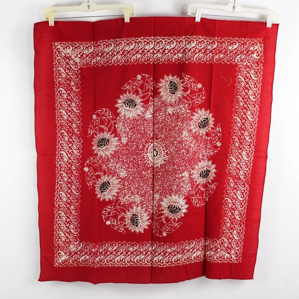 Unbranded Red/White Batik Floral Square Fabric Tablecloth 41.5" x 38"